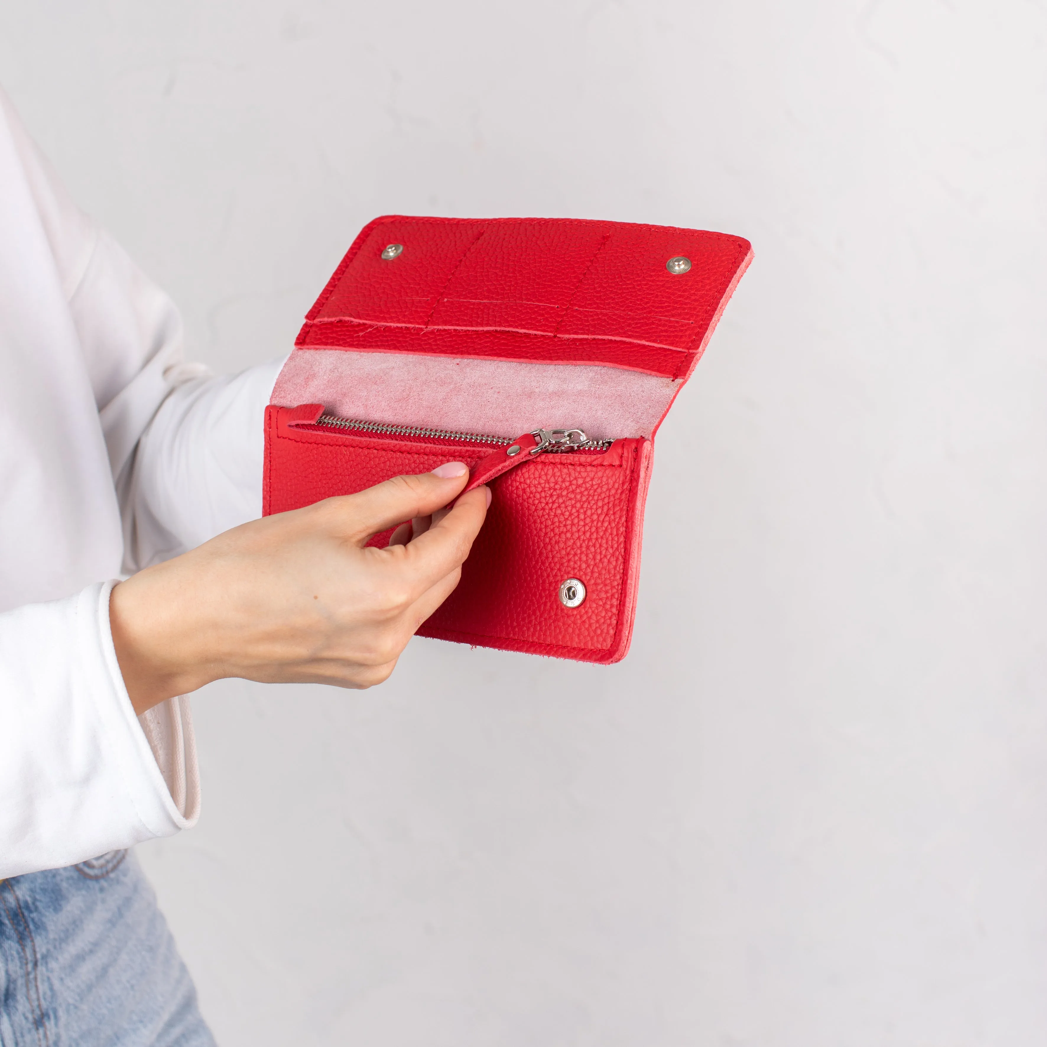 Red pebbled leather