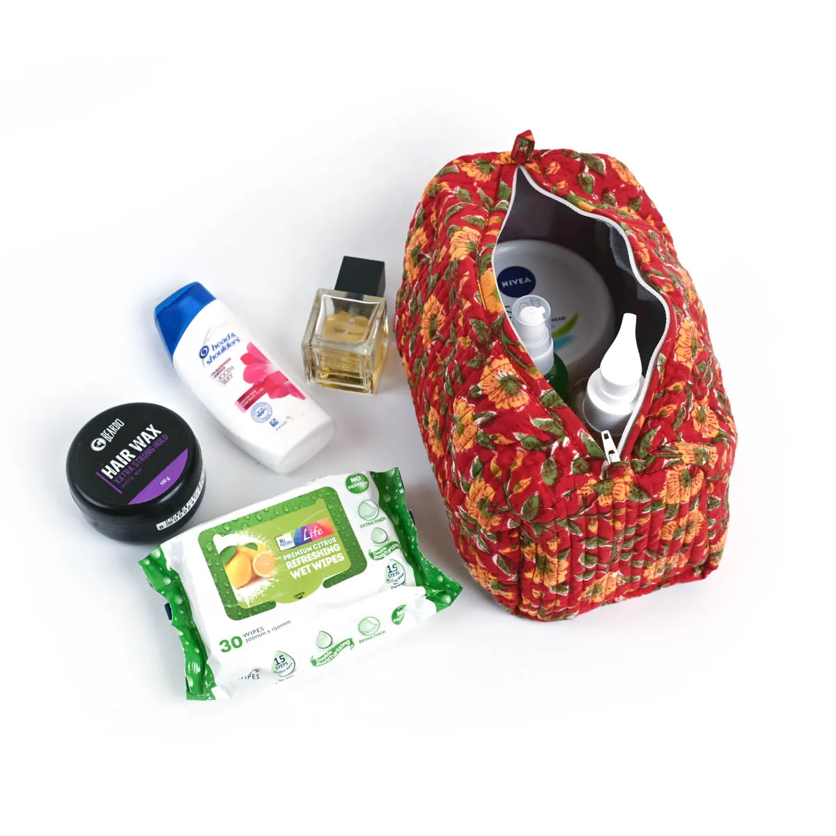 RED SPICE QUILTED TOILTERY POUCH