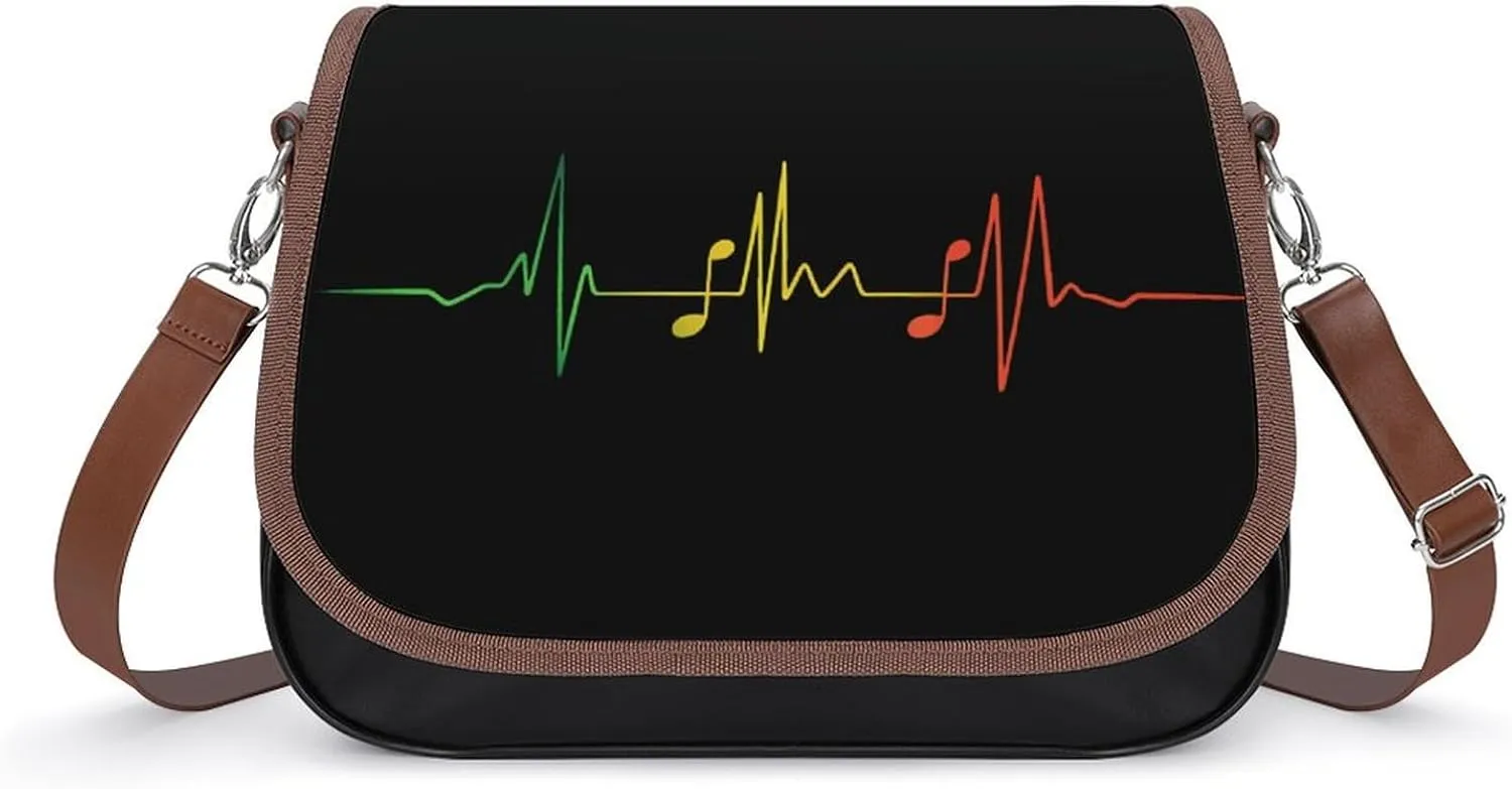 Reggae Music Note Heartbeat Crossbody Bags for Women Leather Tote Bag Handbag Purse for Work Travel