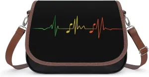 Reggae Music Note Heartbeat Crossbody Bags for Women Leather Tote Bag Handbag Purse for Work Travel