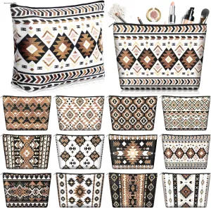 Reginary 12 Pcs Aztec Cosmetic Bags Cowgirl Makeup Bag Western Gifts for Women Travel Toiletry Case Cosmetics Organizer for Women Brushes Toiletry Jewelry Accessories