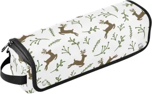 Reindeer and Greeery Hair Tools Travel Bag with Heat Resistant Mat, Travel Carrying Case for Curling Iron, Straightener, Portable Organizer Cosmetic Bag