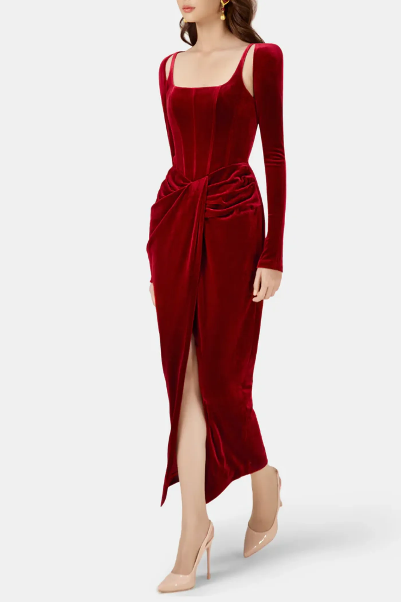 Renwick Velvet Corset Midi Dress