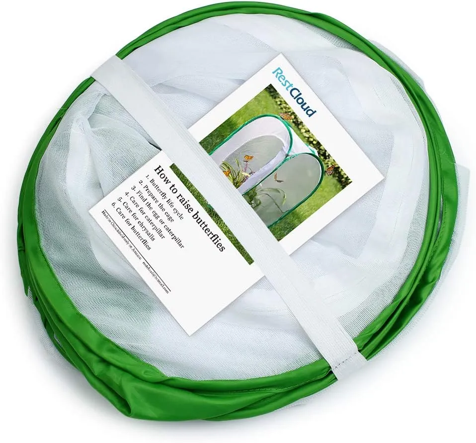 RESTCLOUD 36" Large Monarch Butterfly Habitat, Giant Collapsible Insect Mesh Cage Terrarium Pop-up 24 x 24 x 36 Inches