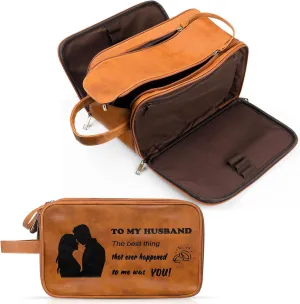 Retirement Gifts Toiletry Bag for Men PU Leather Men's Toiletry Travel Bag Large Shaving Kit Bag Water Resistant Cosmetic Bag Pouch for Groom Bathroom Traveling(Husband)