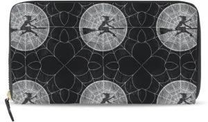 Retro Cobweb Spider web Halloween Spooky Horror Witch Flying Leather Long Wallet Organizer with Zipper Purse Clutch Bag for Women Men Key Card Coin Passport Checkbook 8 x 4 inch