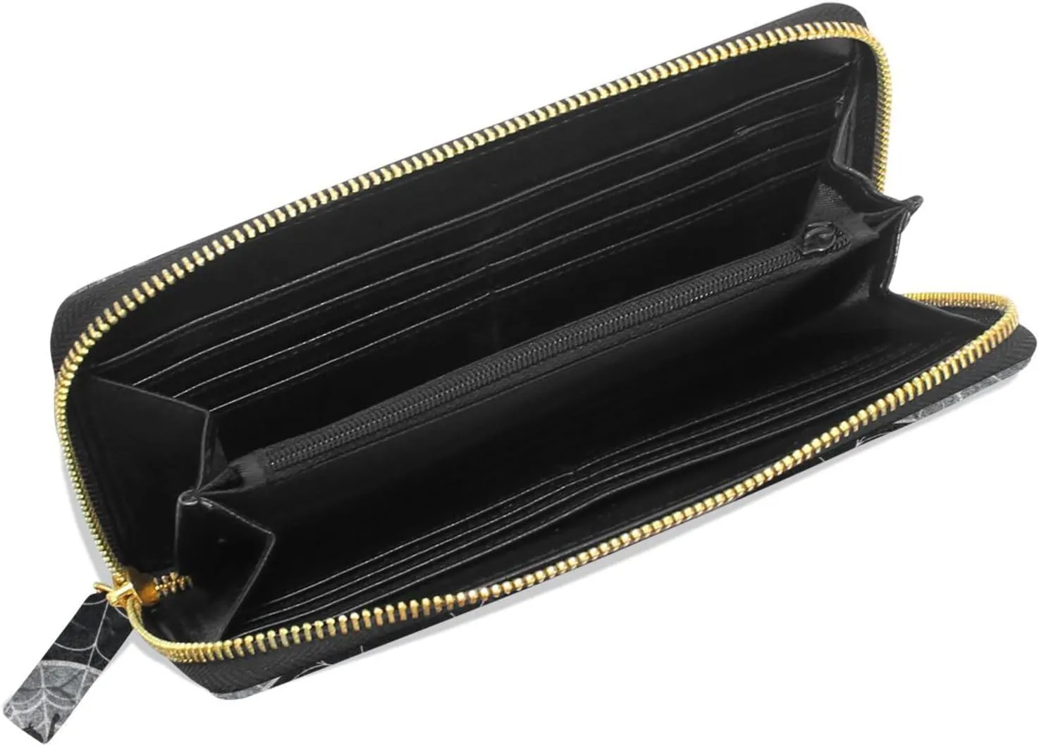 Retro Cobweb Spider web Halloween Spooky Horror Witch Flying Leather Long Wallet Organizer with Zipper Purse Clutch Bag for Women Men Key Card Coin Passport Checkbook 8 x 4 inch