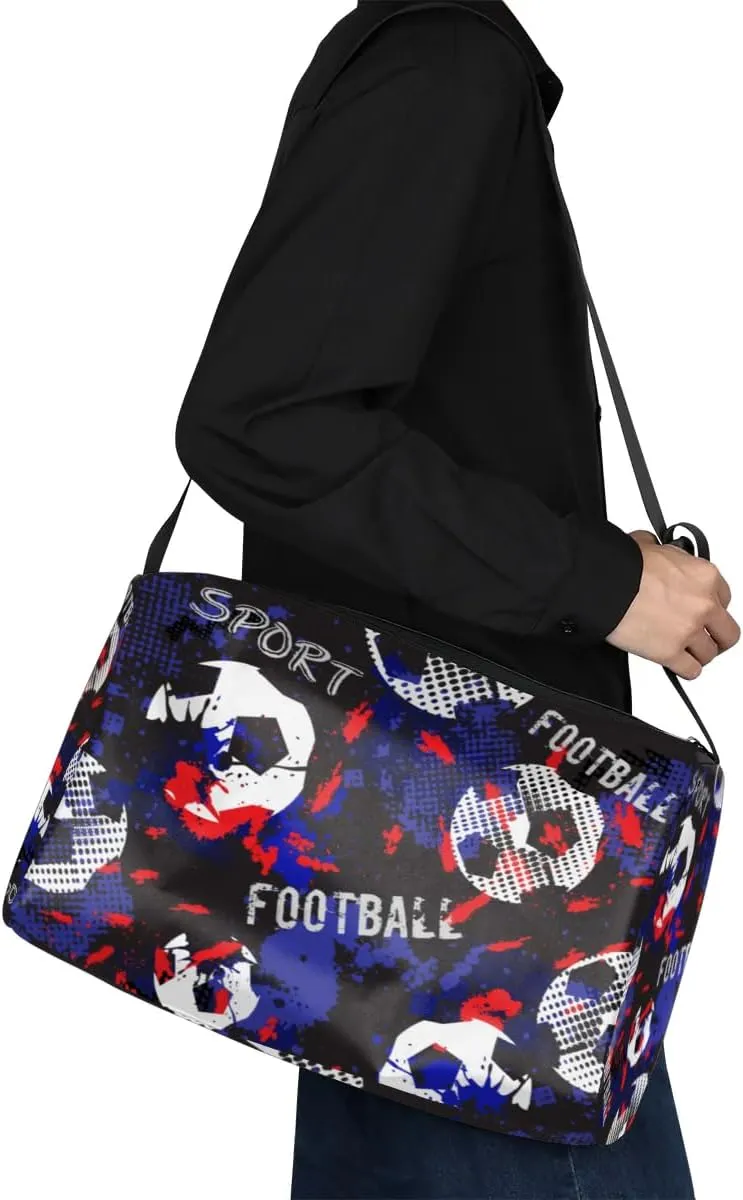 Retro Soccer Sport Small Gym Bag for Men Women Workout Sport Duffle Bag Waterproof Weekender Overnight Bag Lightweight Carry on Tote Bag Crossbody Shoulder Travel Bag for Swim Yoge Dance