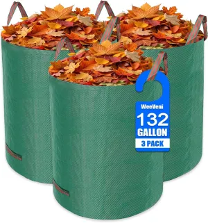Reusable Yard Waste Bags, 3 Pack 132 Gallons Standable Garden Leaf Bags with Carry Handles, Heavy Duty Water-Resistant Collapsible Trash Bags for Lawn Debris Leaves Grass Clippings