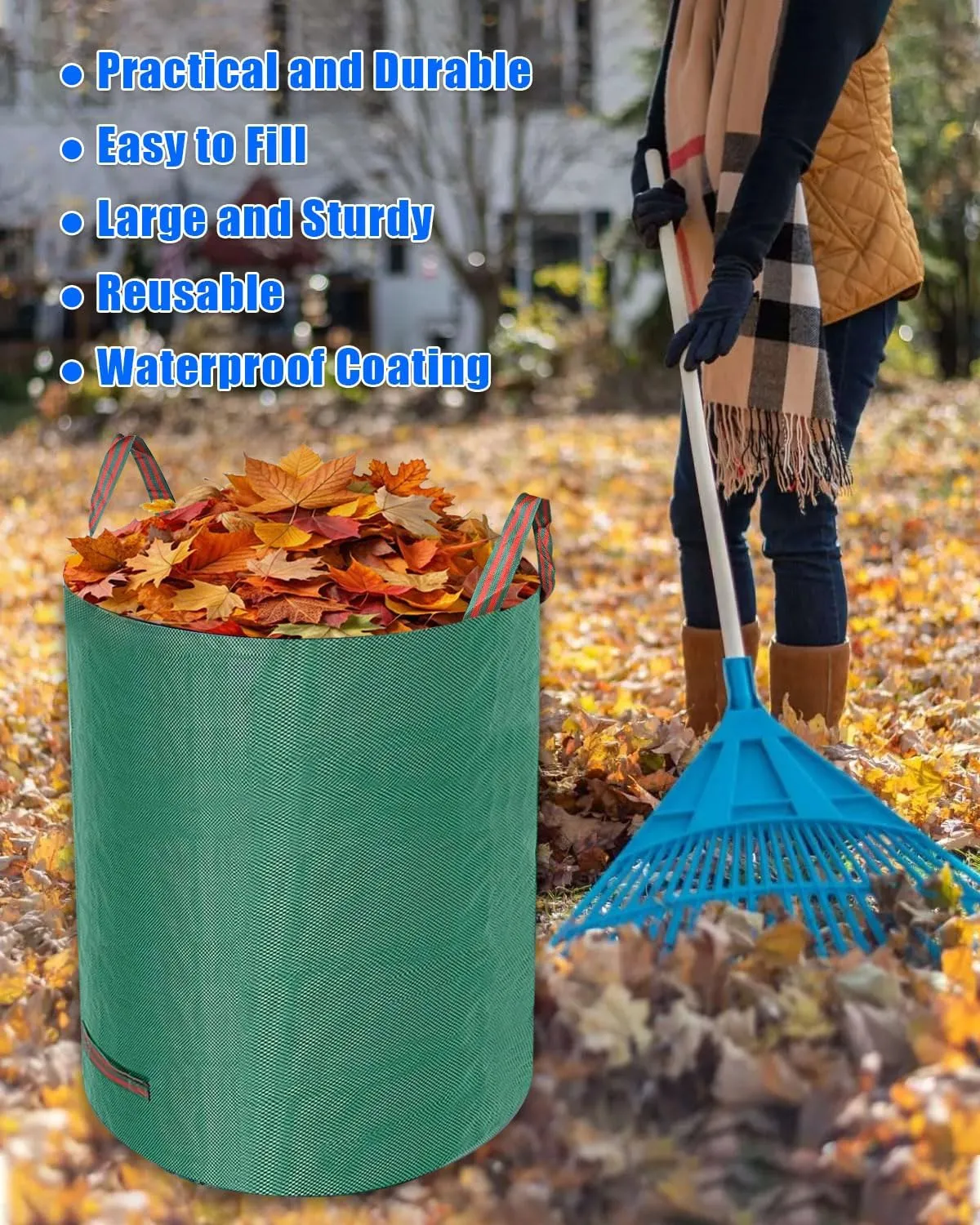 Reusable Yard Waste Bags, 3 Pack 132 Gallons Standable Garden Leaf Bags with Carry Handles, Heavy Duty Water-Resistant Collapsible Trash Bags for Lawn Debris Leaves Grass Clippings