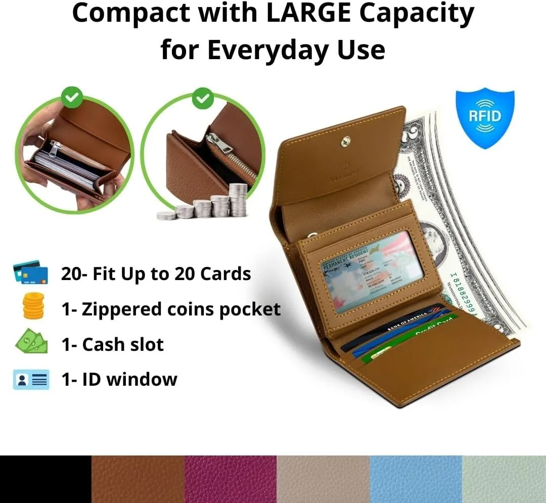 RFID-Blocking Women's Real Leather Wallet with Large Capacity and Wristlet - Small, Secure, and Chic - Conveniently Holds Cards, Cash, and Coins (Black - RFID Protected with Wristlet)