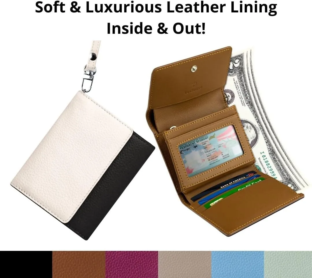 RFID-Blocking Women's Real Leather Wallet with Large Capacity and Wristlet - Small, Secure, and Chic - Conveniently Holds Cards, Cash, and Coins (Black - RFID Protected with Wristlet)