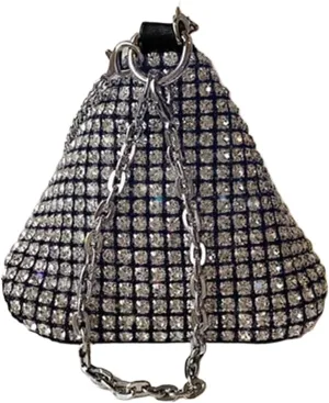 Rhinestone Bags Mini Glitter Diamond Triangle Handbag Women PU Leather Coin Purse Metal Chain Crossbody Shoulder Bag Ladies Rhinestone Party Bag