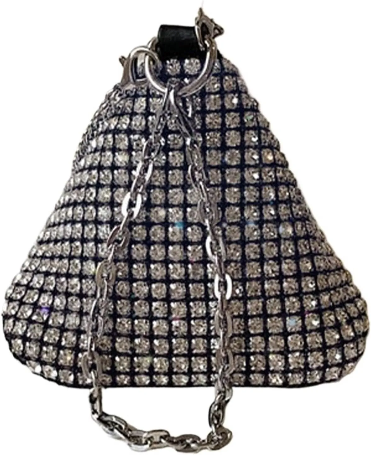 Rhinestone Bags Mini Glitter Diamond Triangle Handbag Women PU Leather Coin Purse Metal Chain Crossbody Shoulder Bag Ladies Rhinestone Party Bag