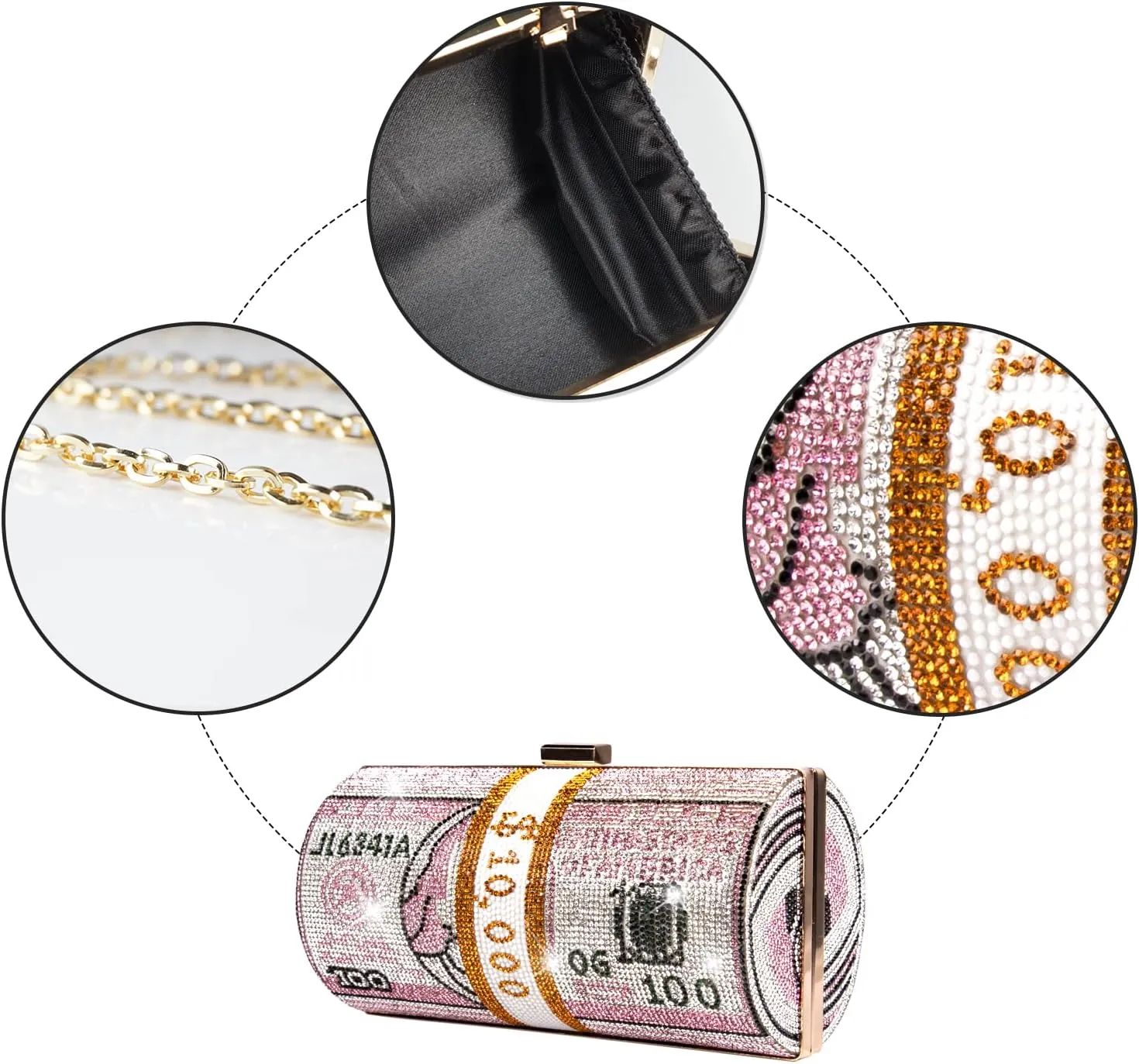 Rhinestone Clutch Purses for Women,Realistic Money Bag Purses for Party Diamond Novelty Purse Evening Handbag