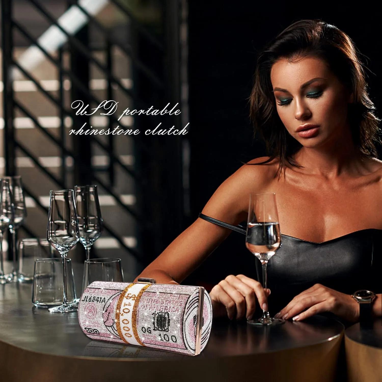 Rhinestone Clutch Purses for Women,Realistic Money Bag Purses for Party Diamond Novelty Purse Evening Handbag