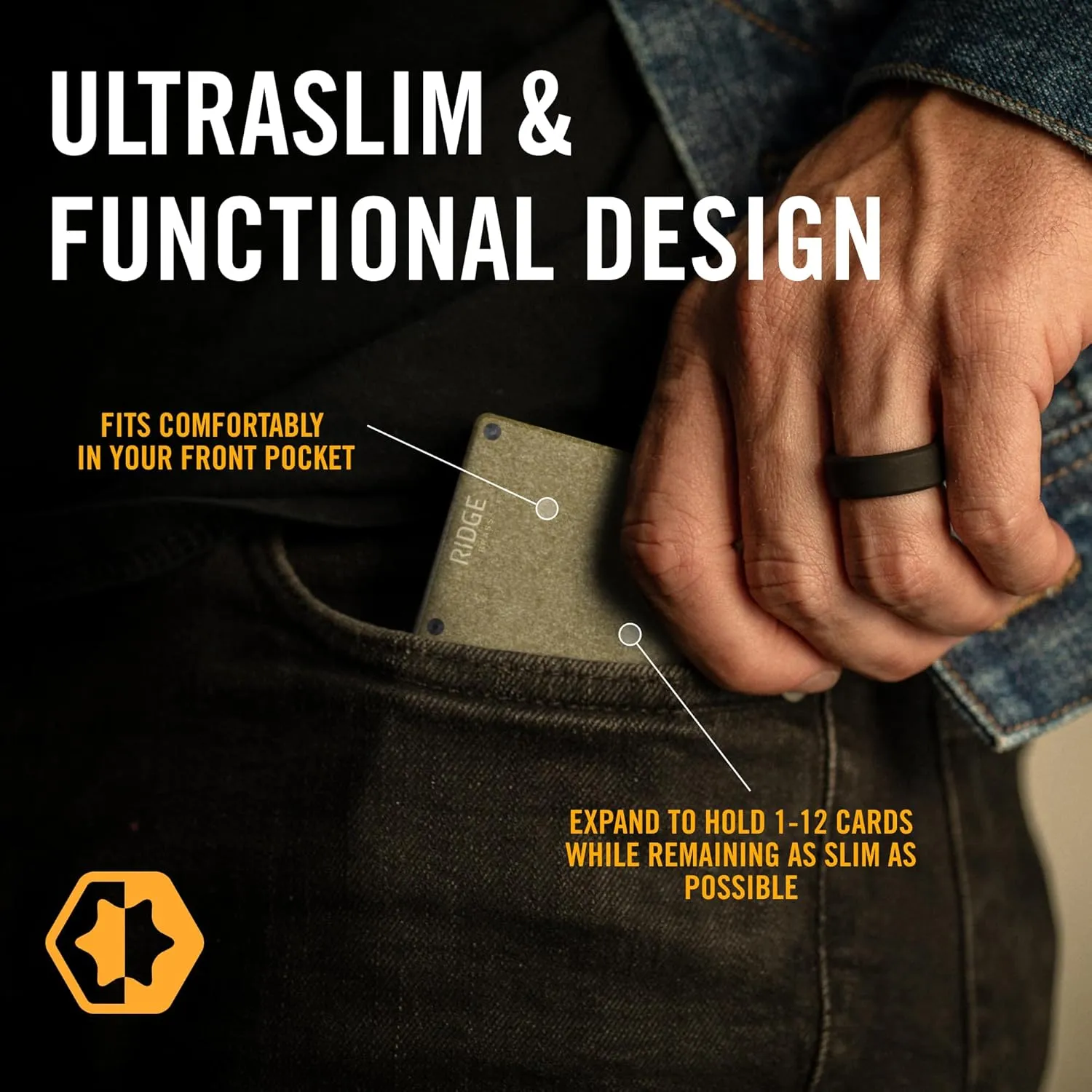 Ridge For Men - Slim Minimalist Front Pocket RFID Card Holder Wallet (Brass)