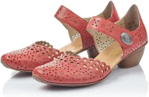 Rieker 43753 Mirjam Women's Mary Jane Heels - Low-Heel Leather Shoes with Adjustable Ankle Strap & Laser-Cut Design - Comfortable Women’s Heels for Casual & Dressy Wear Red 9.5 M US