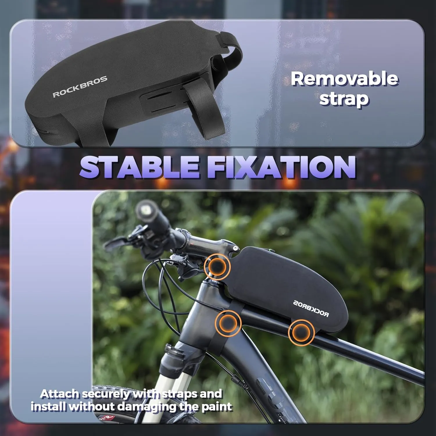 ROCKBROS Bike Top Tube Bag Bicycle Front Frame Bag Waterproof Bike Pouch Pack Bike Phone Bag Cycling Accessories Pouch for Mountain Road Bike Large Upgrade