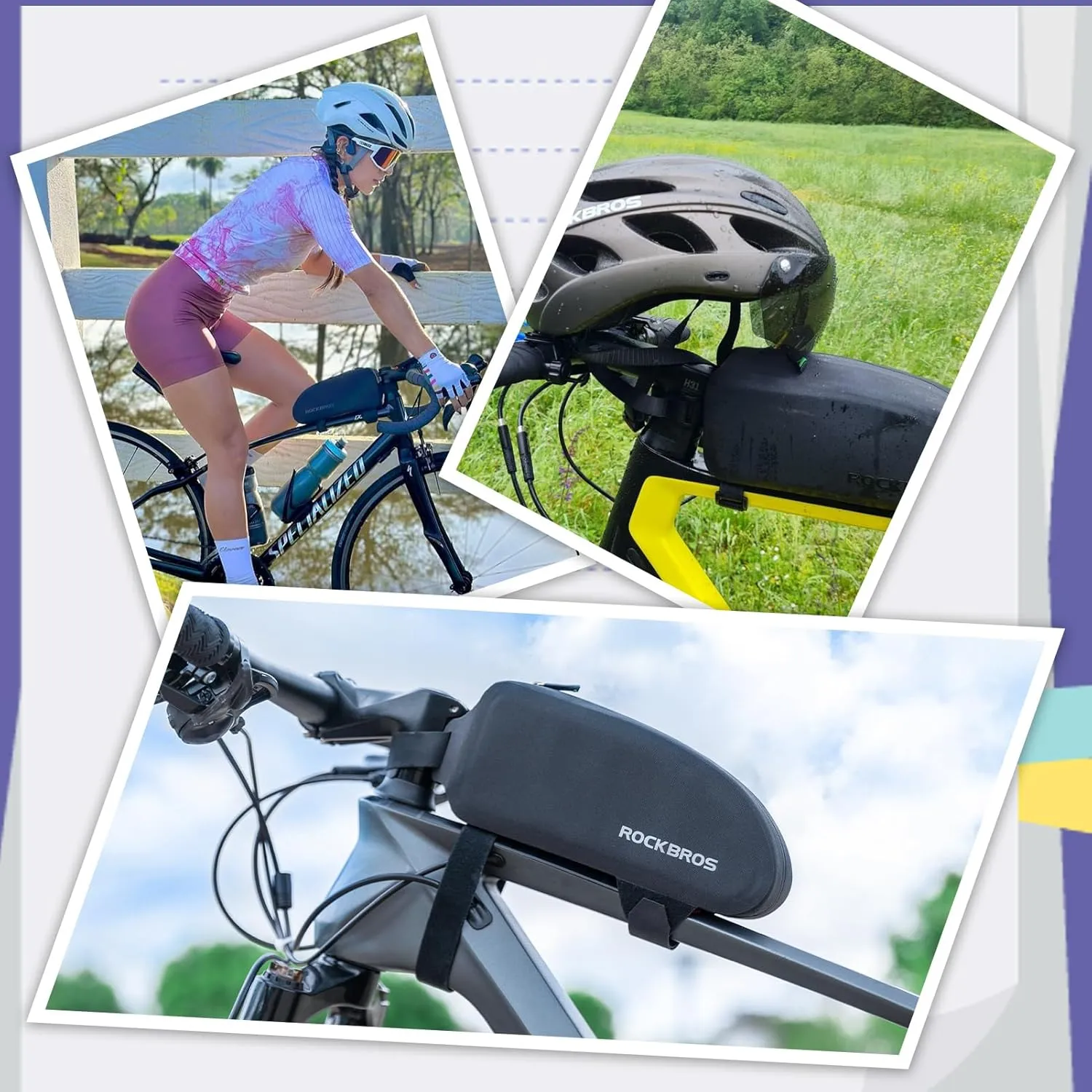 ROCKBROS Bike Top Tube Bag Bicycle Front Frame Bag Waterproof Bike Pouch Pack Bike Phone Bag Cycling Accessories Pouch for Mountain Road Bike Large Upgrade