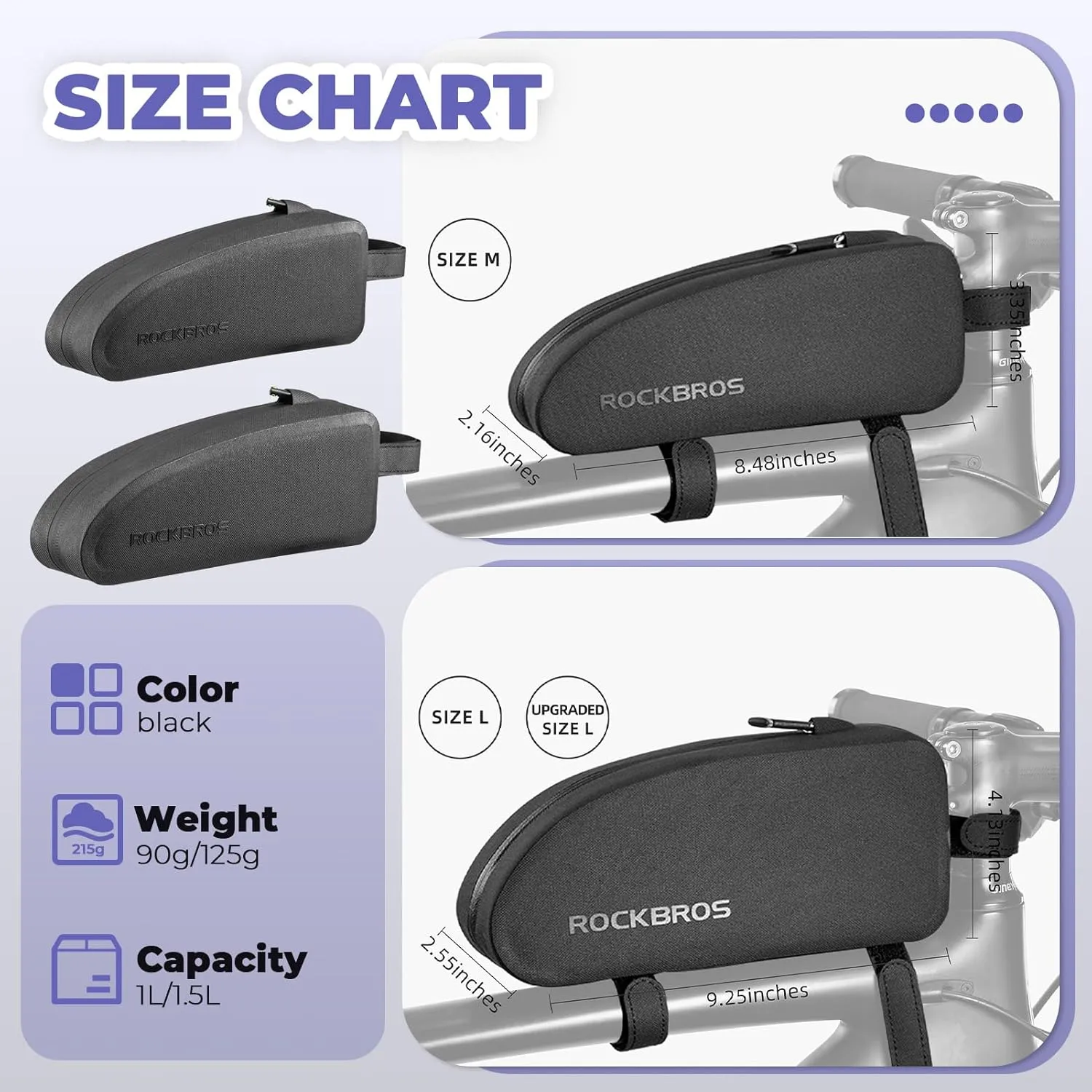 ROCKBROS Bike Top Tube Bag Bicycle Front Frame Bag Waterproof Bike Pouch Pack Bike Phone Bag Cycling Accessories Pouch for Mountain Road Bike Large Upgrade