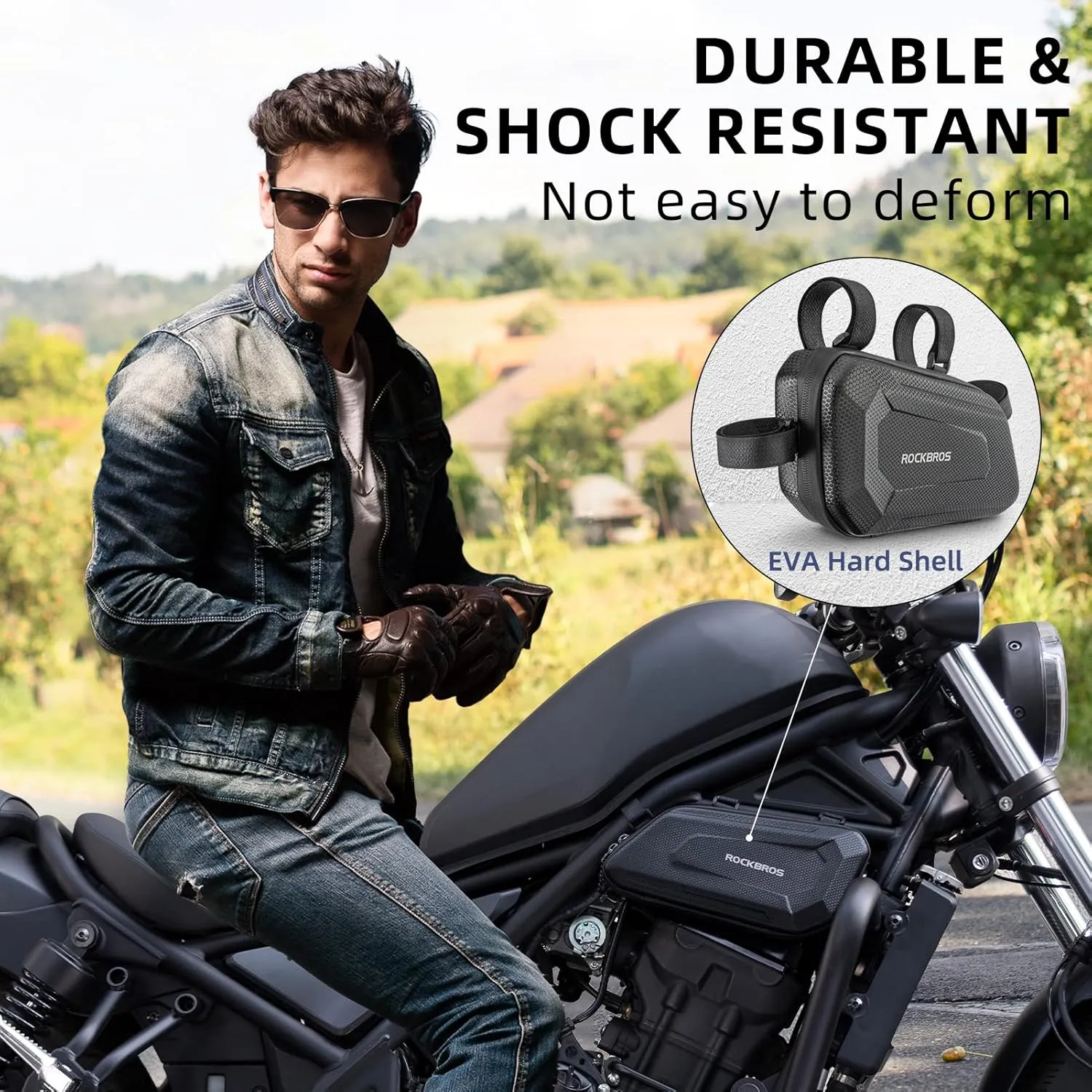 ROCKBROS Triangle Side Bag - EVA Hard Shell Motorcycle Storage Bags, Water-resistant Tail Bag 2Pcs