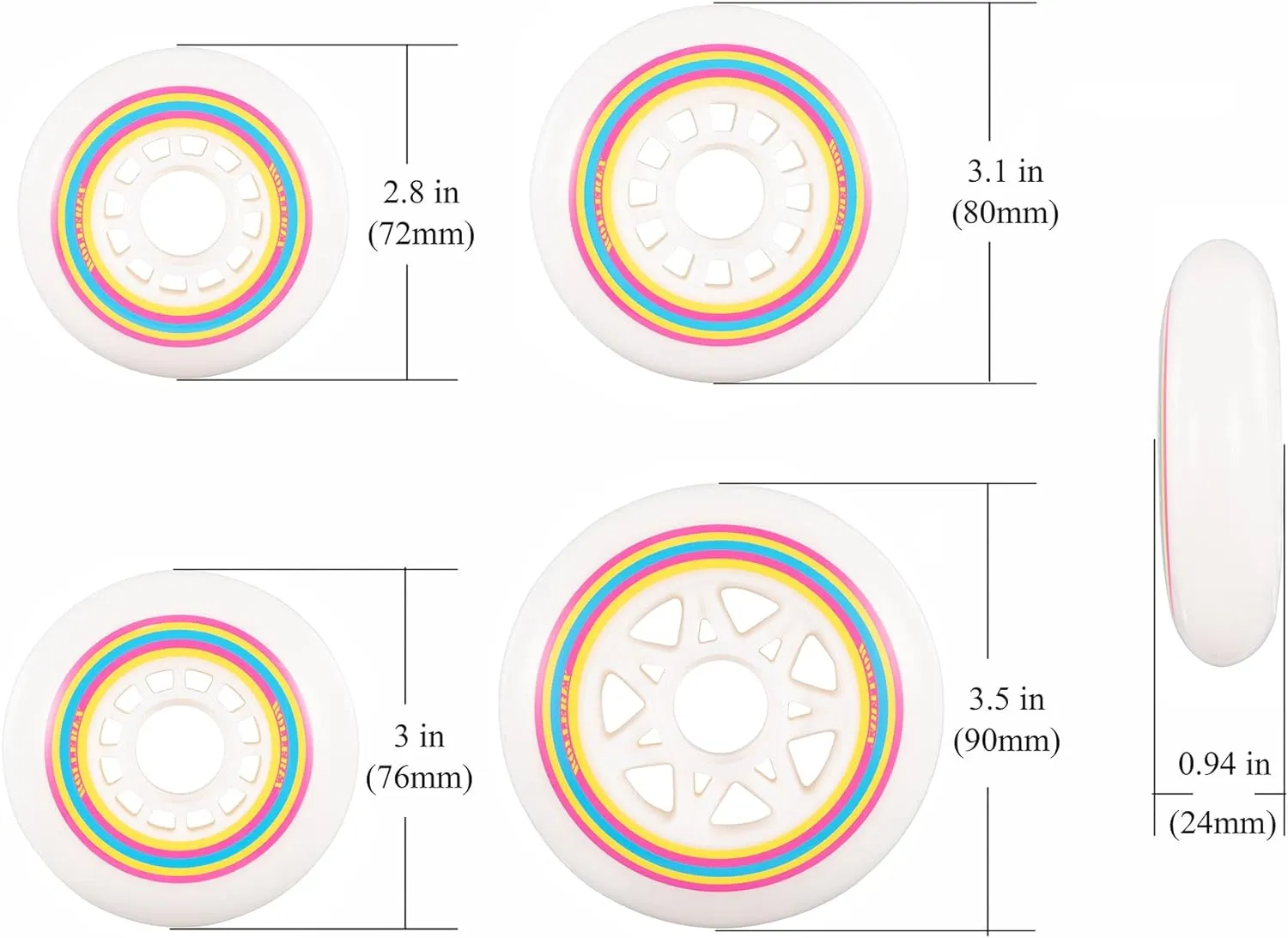 Rollerex Lollipop Boardwalk Inline Skate Wheels (2-Pack with Bearings, Spacers and Washers) (Various Size Options Available)