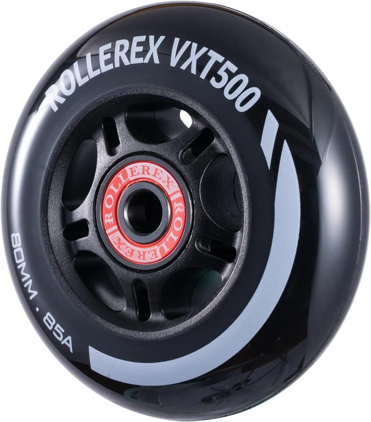 Rollerex VXT100 85A Kids Inline Skate Wheels (2 wheels w/bearings, spacers and washers) (Steel Black) (Size Options) Use on Roller Blades, RipStiks (80mm)
