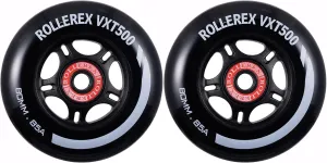 Rollerex VXT100 85A Kids Inline Skate Wheels (2 wheels w/bearings, spacers and washers) (Steel Black) (Size Options) Use on Roller Blades, RipStiks (80mm)