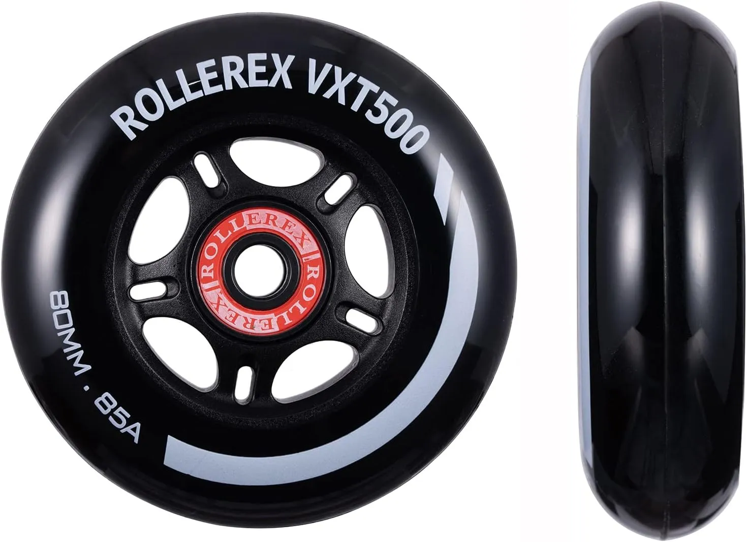 Rollerex VXT100 85A Kids Inline Skate Wheels (2 wheels w/bearings, spacers and washers) (Steel Black) (Size Options) Use on Roller Blades, RipStiks (80mm)