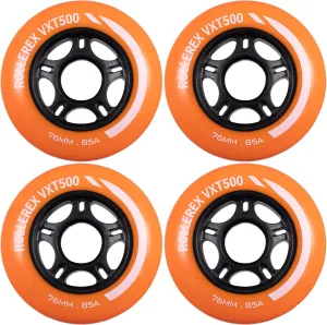 Rollerex VXT500 85A Inline Skate Wheels (4-pack) (Various Size & Color Options Available) -Indoor Outdoor- Intended for Roller Blade Wheel Replacement (76mm, Sunrise Orange)