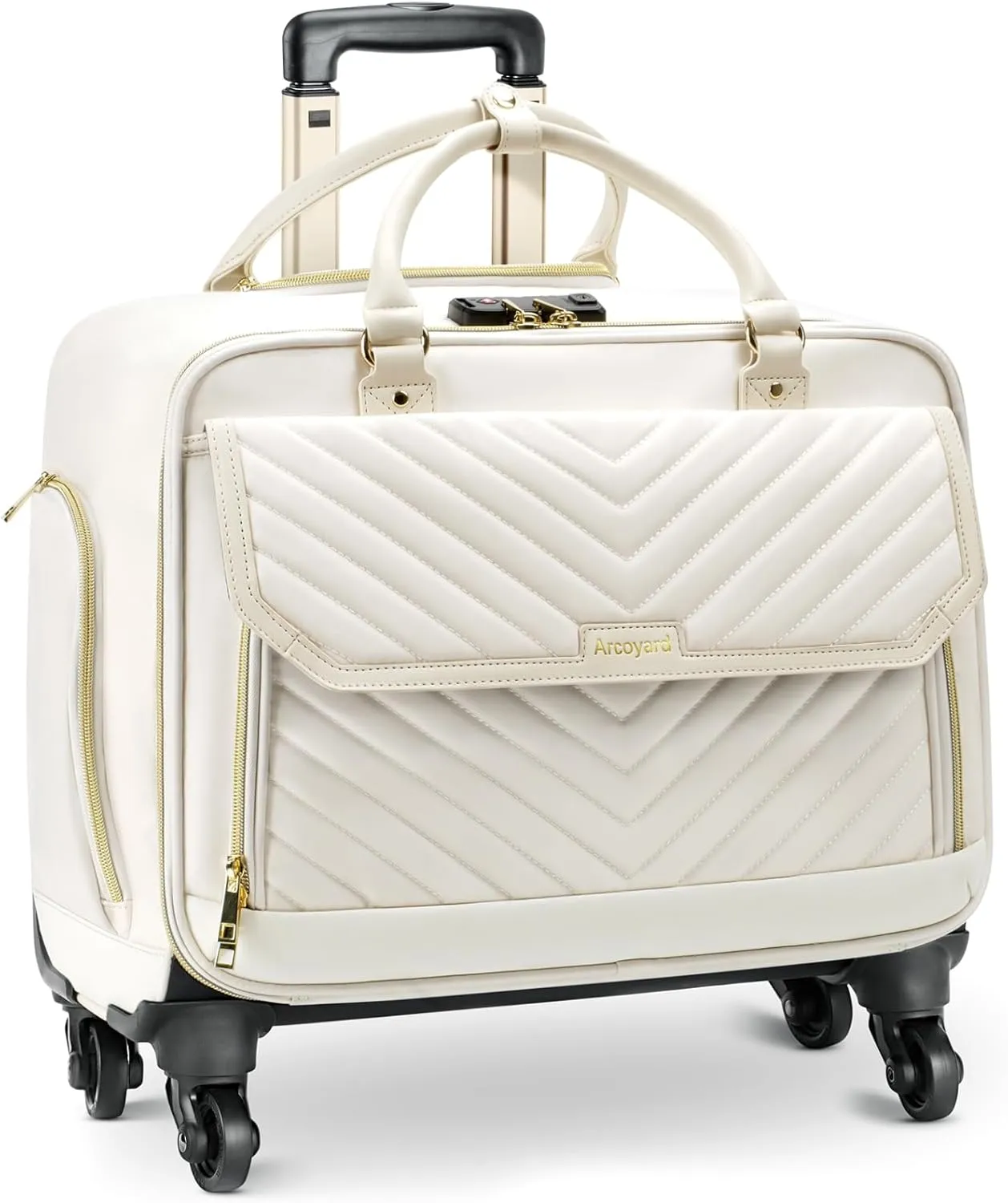 Rolling Briefcase for Women with 4 Spinner Wheels and Telescopic Extendable Handle, Laptop Bag with Wheels, Roller Computer Bag for Work Travel Carry On Luggage, TSA Friendly Design, Beige