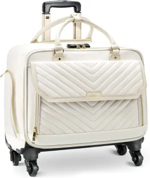 Rolling Briefcase for Women with 4 Spinner Wheels and Telescopic Extendable Handle, Laptop Bag with Wheels, Roller Computer Bag for Work Travel Carry On Luggage, TSA Friendly Design, Beige