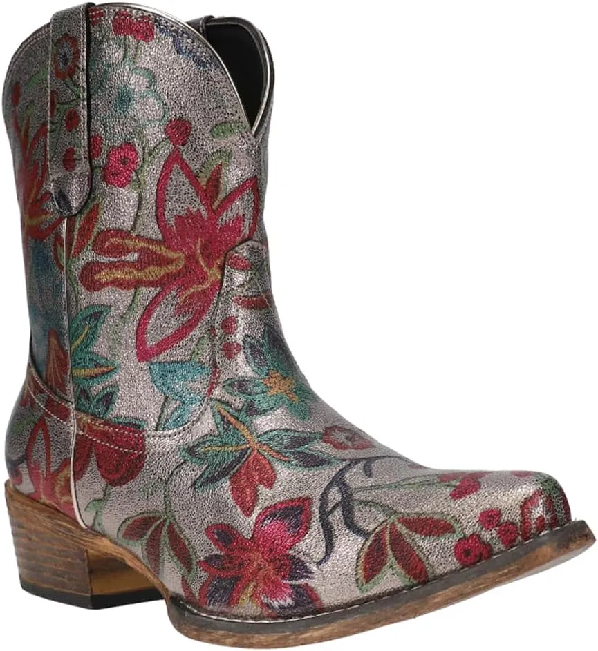 ROPER Womens Ingrid Floral Metallic Snip Toe Casual Boots Ankle Low Heel 1-2" - Multi