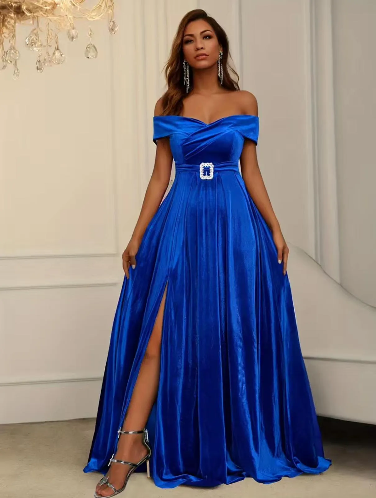 Royal Blue Off Shoulder Maxi Dress