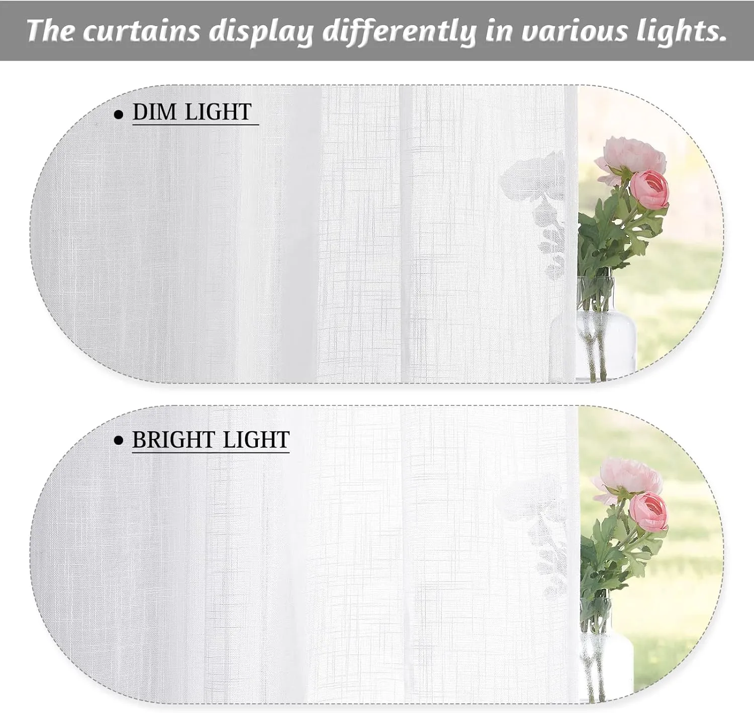 RYB HOME Semi Sheer Curtains 63 inches Length, Short Linen Textured Breathable Curtains Panels for Bay Window Farmhouse, Rod Pocket, Indoor, White, 52 x 63 Inch Length 2 Panels