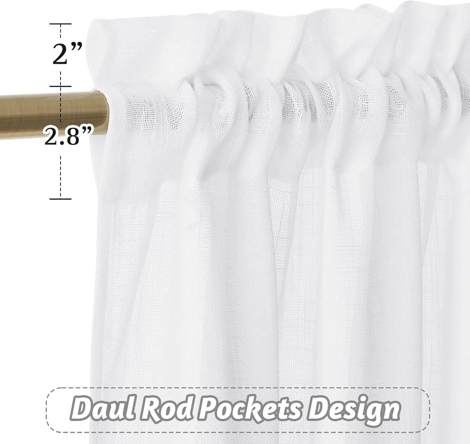 RYB HOME Semi Sheer Curtains 63 inches Length, Short Linen Textured Breathable Curtains Panels for Bay Window Farmhouse, Rod Pocket, Indoor, White, 52 x 63 Inch Length 2 Panels
