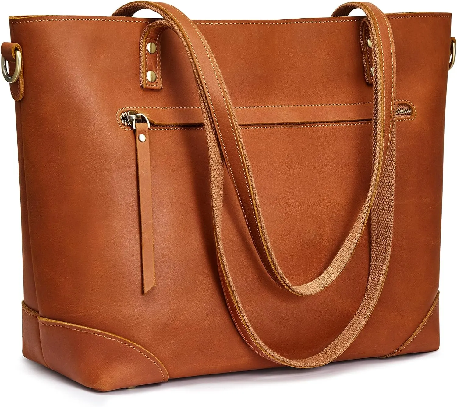 S-ZONE Genuine Leather Tote Bag for Women Work Shoulder Crossbody Purses Handbag with Outside Pockets