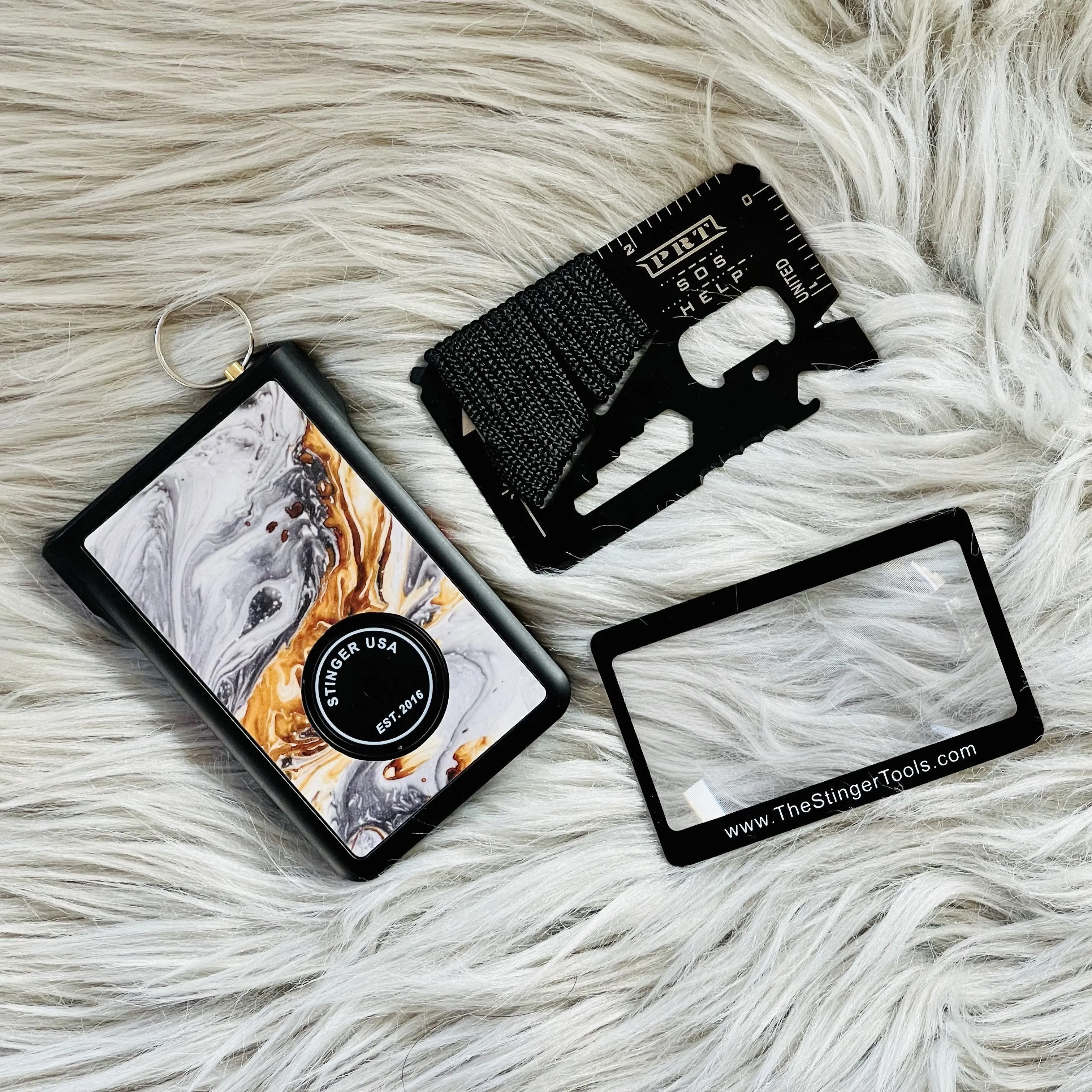 Safety Wallet With Personal Alarm Multi Functional Tool (Black Marble)