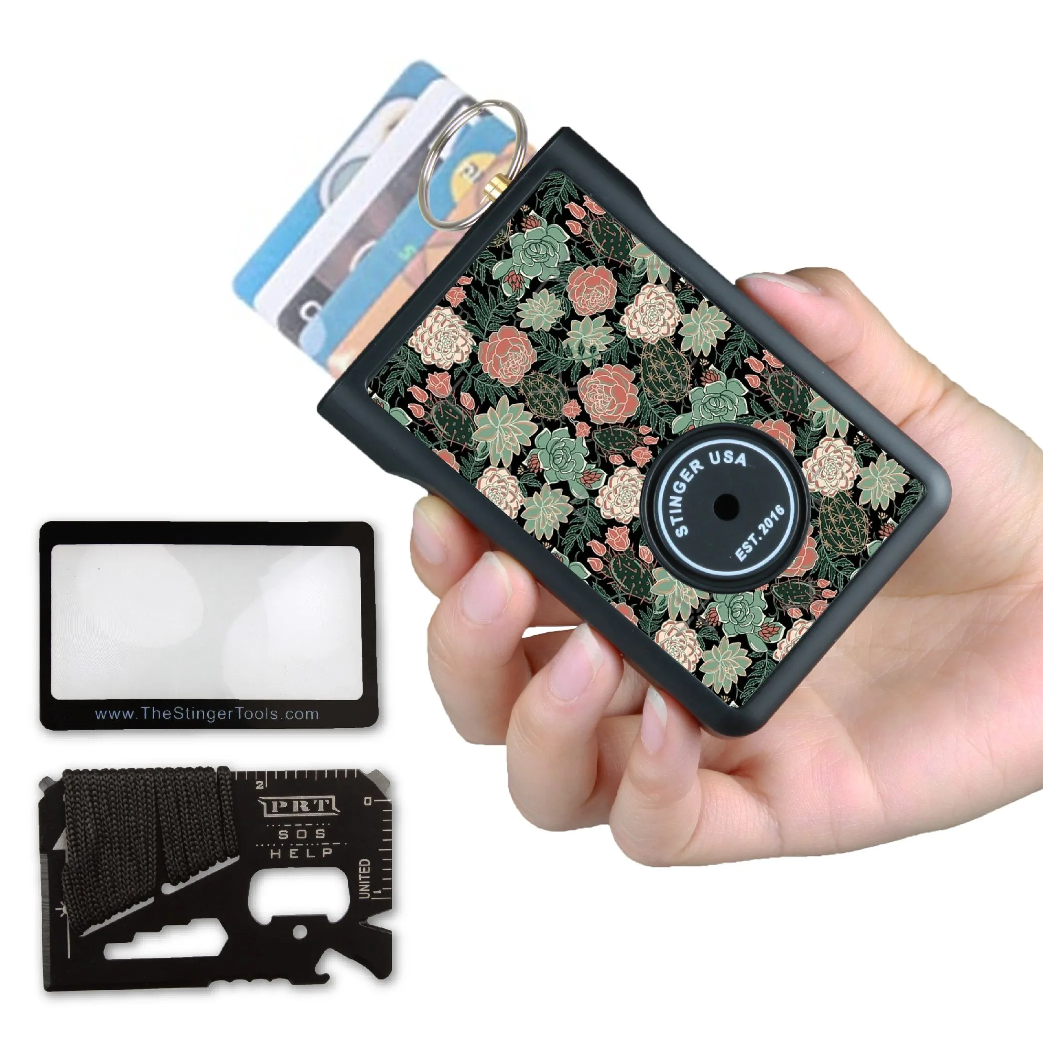 Safety Wallet With Personal Alarm Multi Functional Tool (Black Marble)