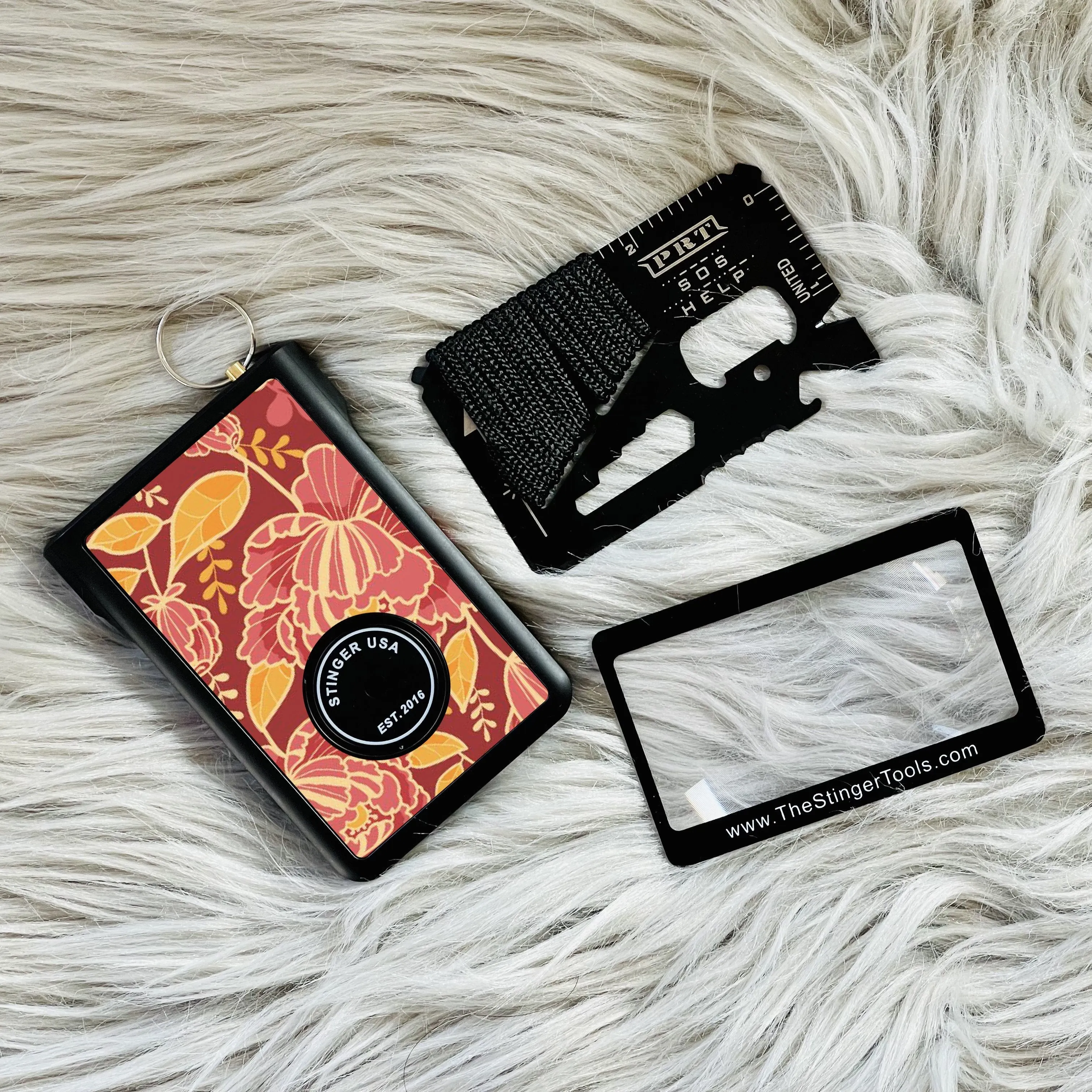Safety Wallet With Personal Alarm Multi Functional Tool (Black Marble)