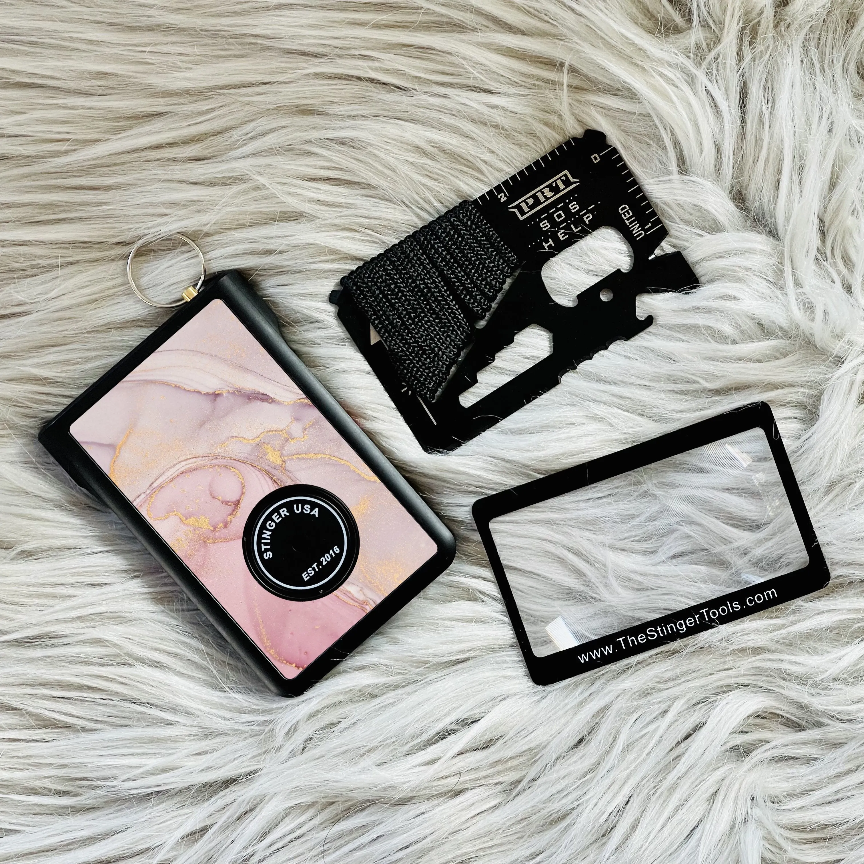 Safety Wallet With Personal Alarm Multi Functional Tool (Black Marble)