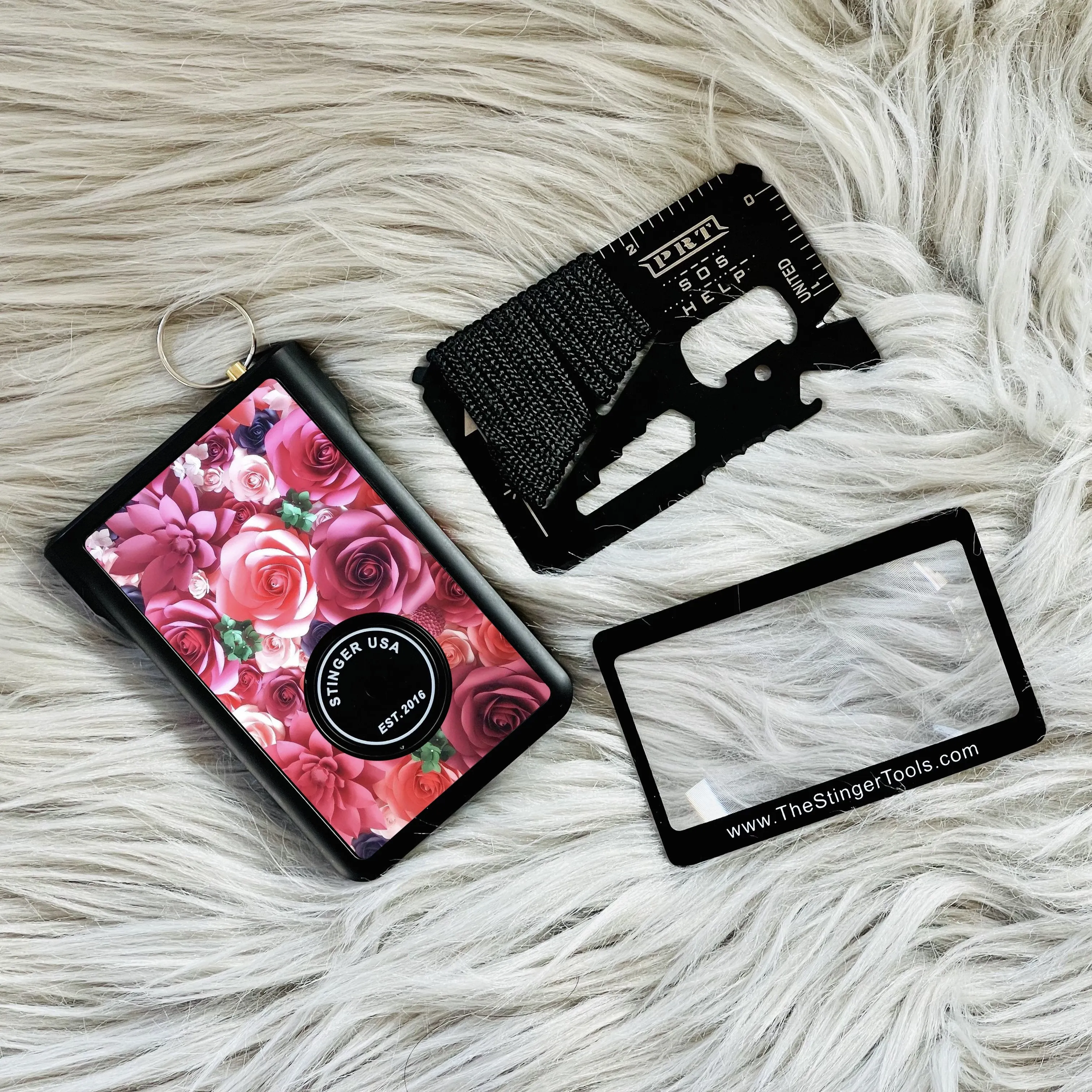 Safety Wallet With Personal Alarm Multi Functional Tool (Black Marble)