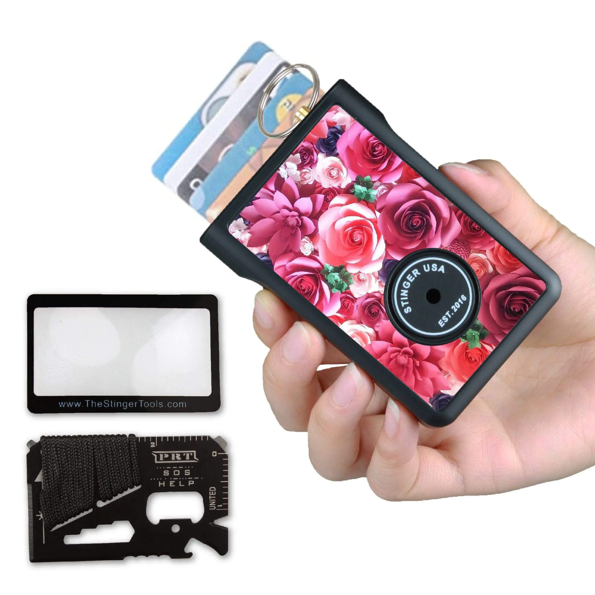 Safety Wallet With Personal Alarm Multi Functional Tool (Black Marble)