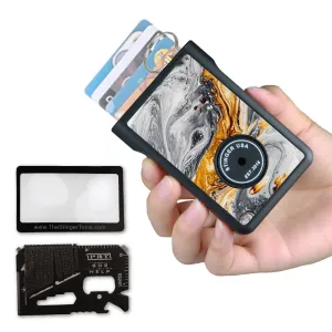 Safety Wallet With Personal Alarm Multi Functional Tool (Black Marble)
