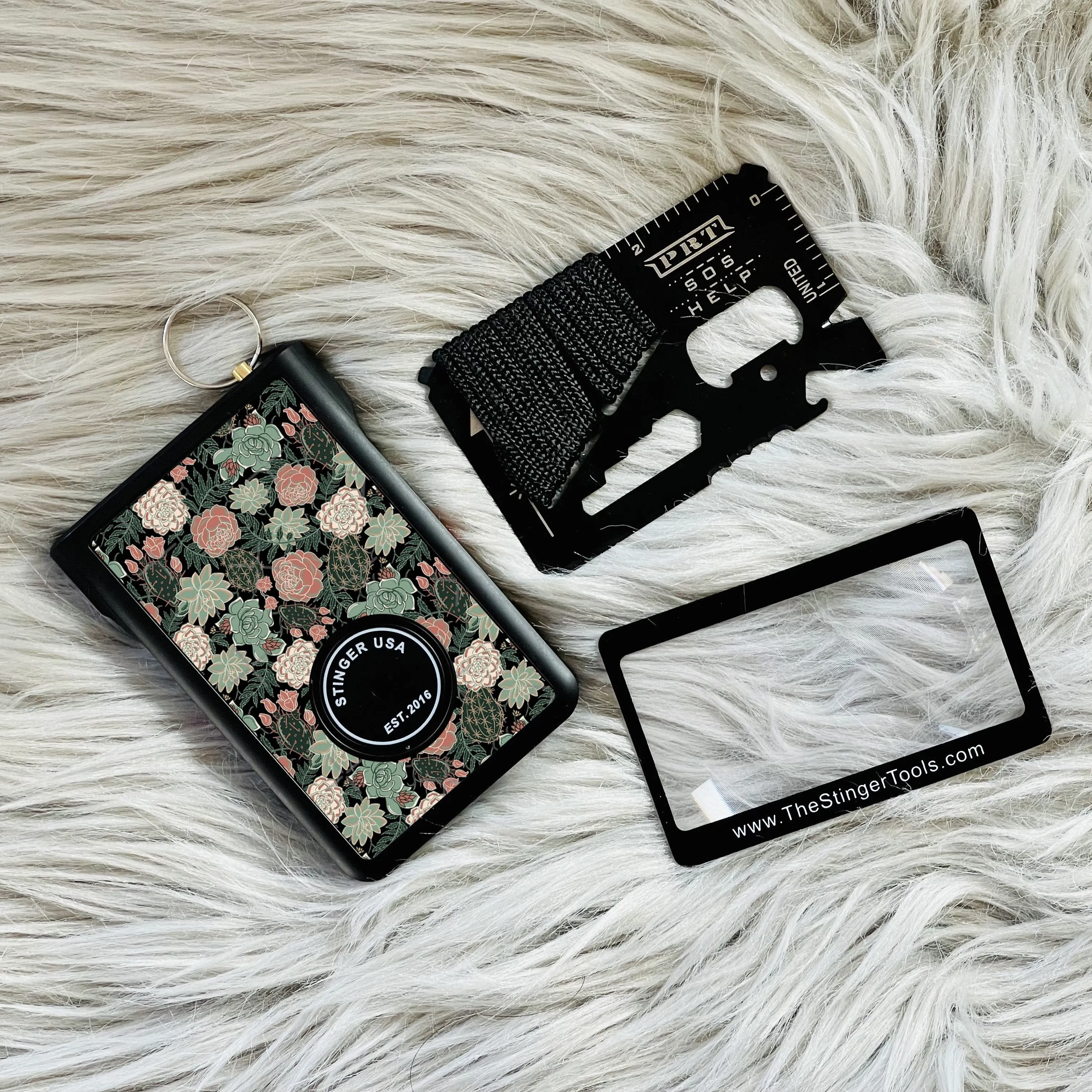 Safety Wallet With Personal Alarm Multi Functional Tool (Black Marble)