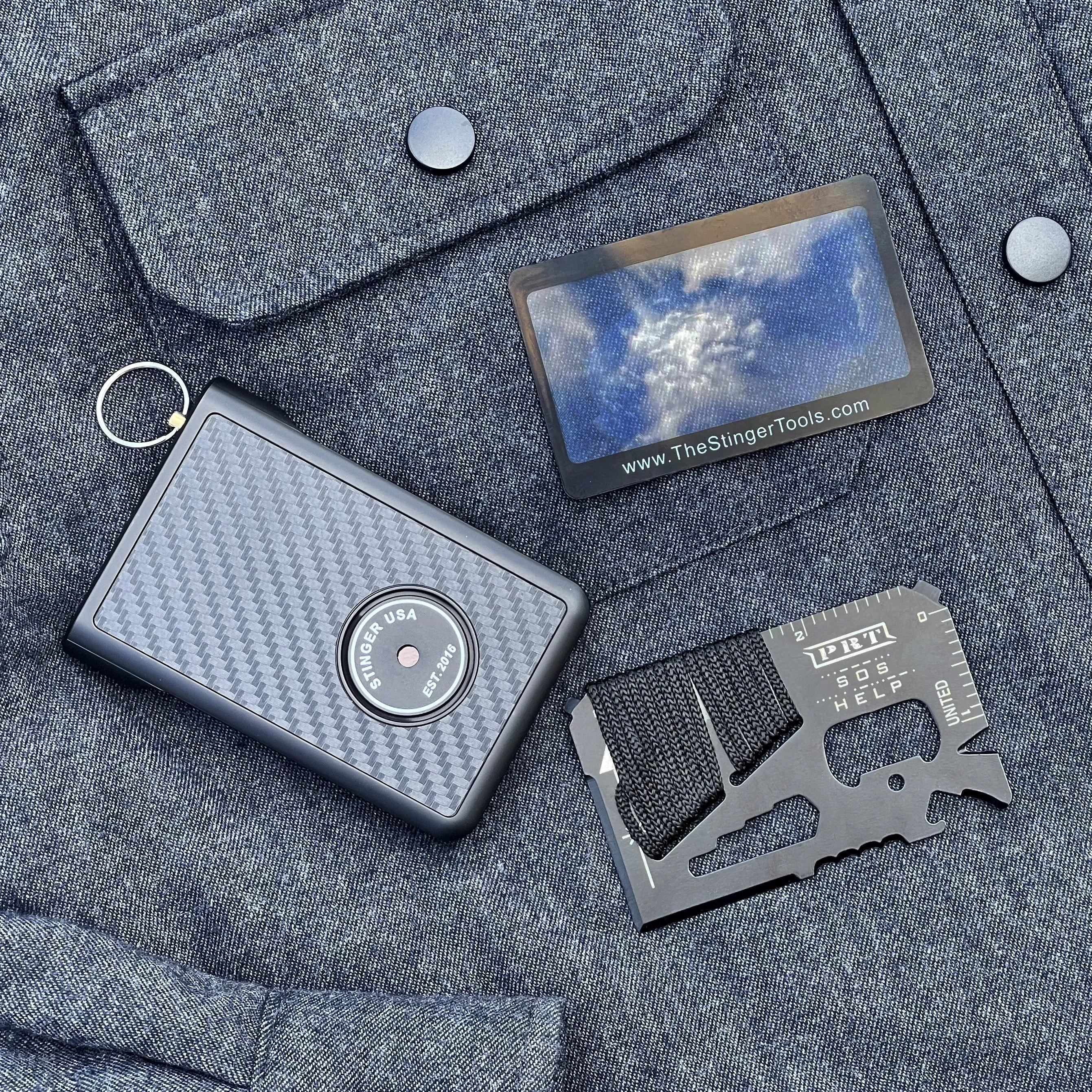Safety Wallet With Personal Alarm Multi Functional Tool (Black Marble)