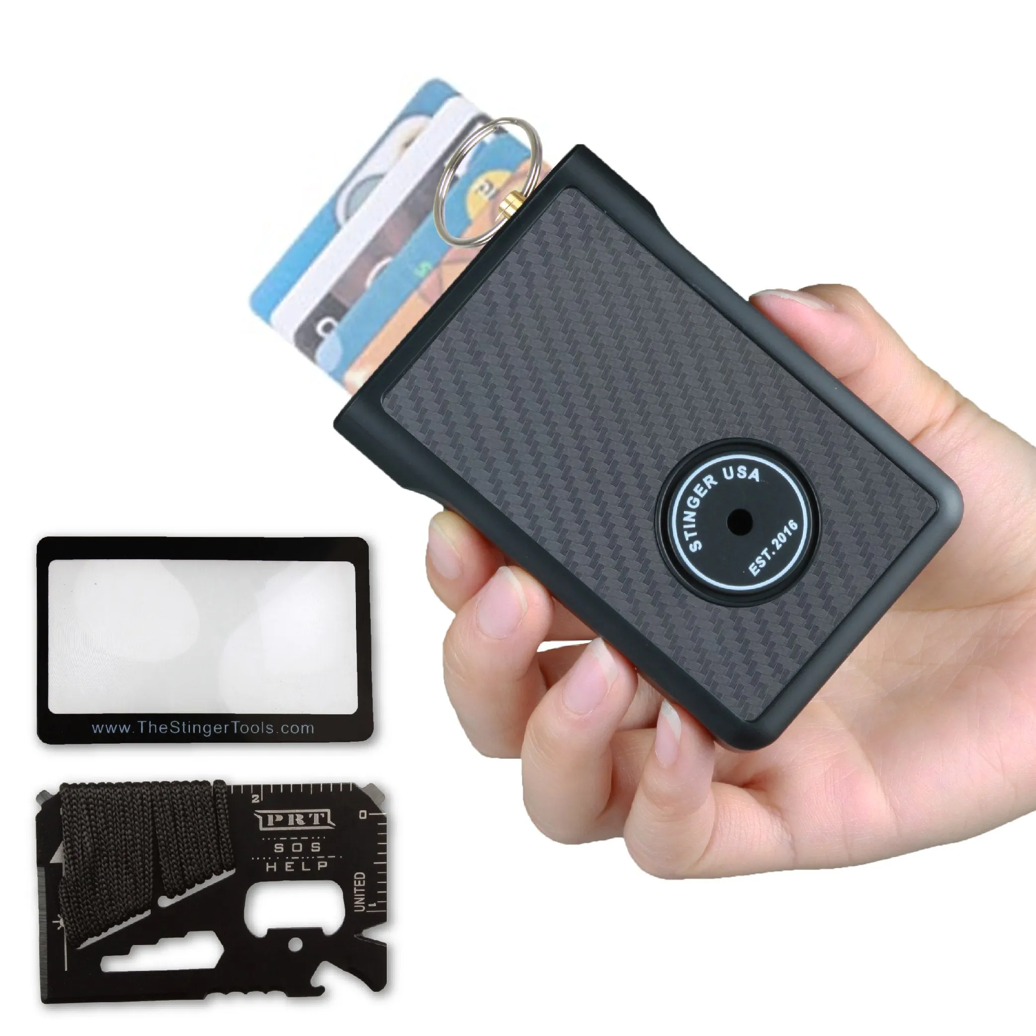 Safety Wallet With Personal Alarm Multi Functional Tool (Black Marble)