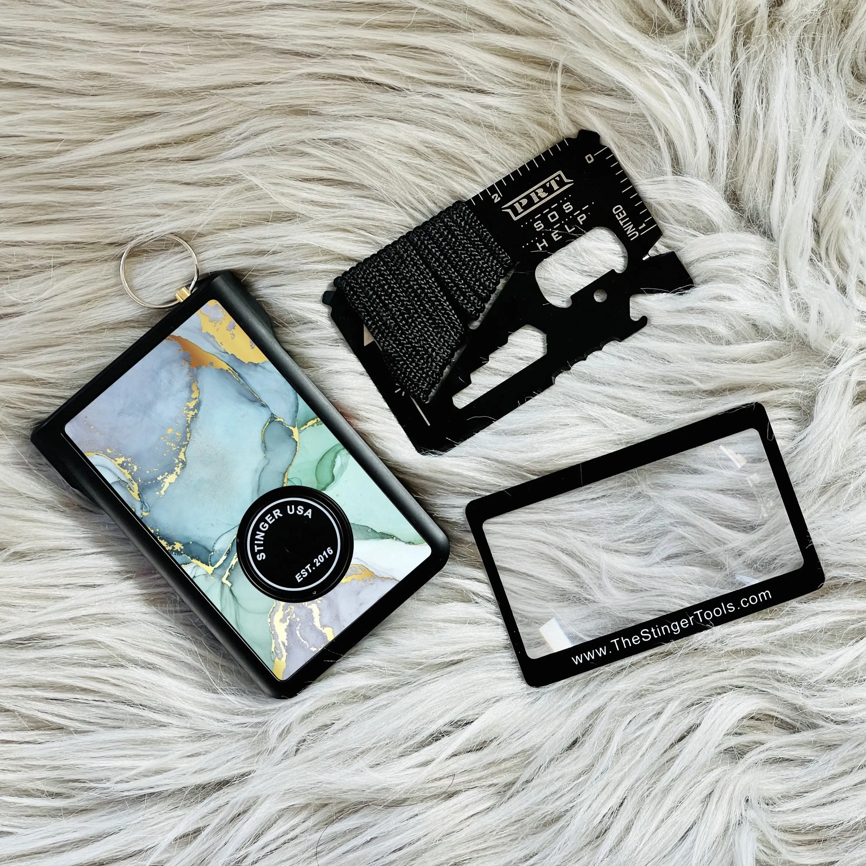 Safety Wallet With Personal Alarm Multi Functional Tool (Black Marble)