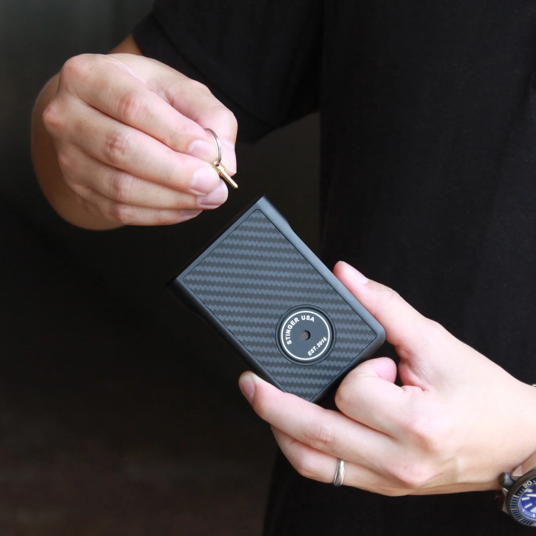 Safety Wallet With Personal Alarm Multi Functional Tool (Black Marble)